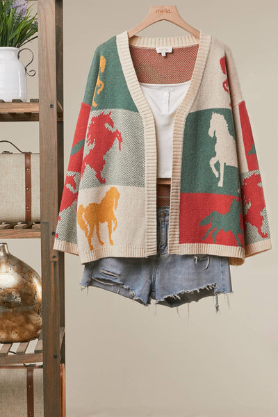 Mello. - Color Block Horse Print Cardigan