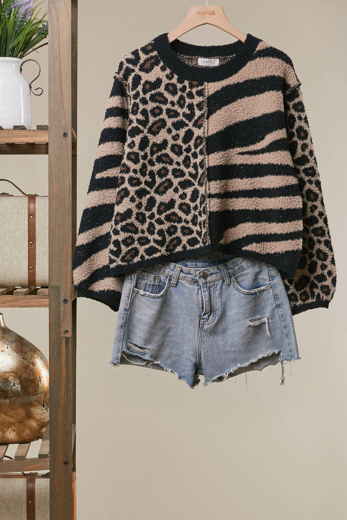 Mello. - Mixed Animal Print Knit Sweater