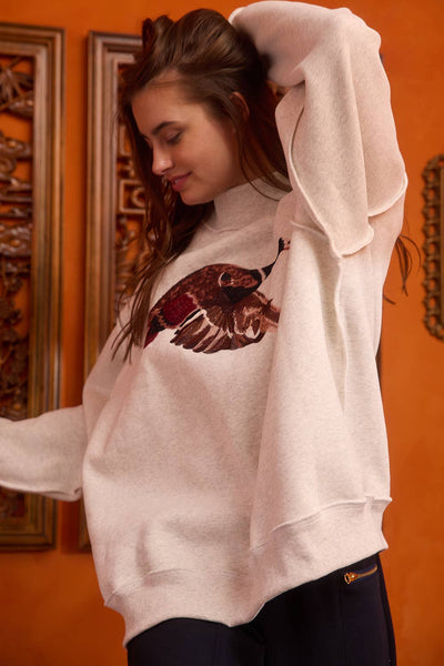 BUCKETLIST INC - IT2594E-MALLARD | 'MALLARD' Embroidered Mock-Neck Sweatshirt