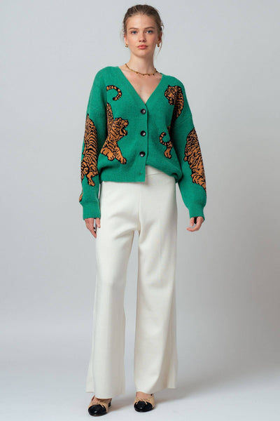 Urban Daizy - Tiger Jacquard Knit Sweater Cardigan