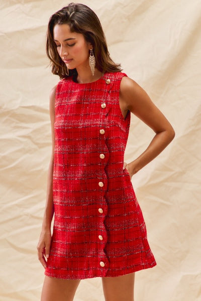 Christmas Tweed Holiday Mini Dress With Pockets