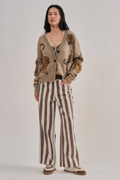 Urban Daizy - Tiger Jacquard Knit Sweater Cardigan