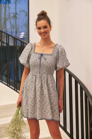 Romantic Blue Floral Mini Dress