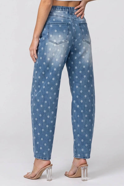 SAIGE DENIM - P8380M-HIGH RISE LOW CURVE BARREL WITH DOT PRINT