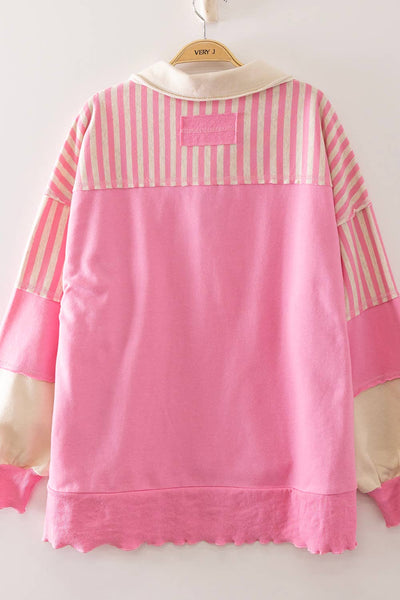 VERY J - NT12811-Vintage Stripe Rugby Sweatshirt