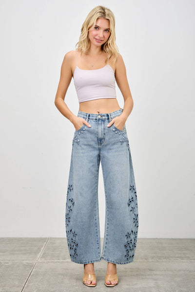 SAIGE DENIM - P8309L-HIGH RISE LOW CURVE BARREL WITH EMBROIDERY