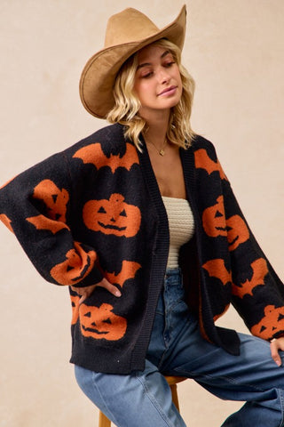 Pumpkin & Bats Open Cardigan