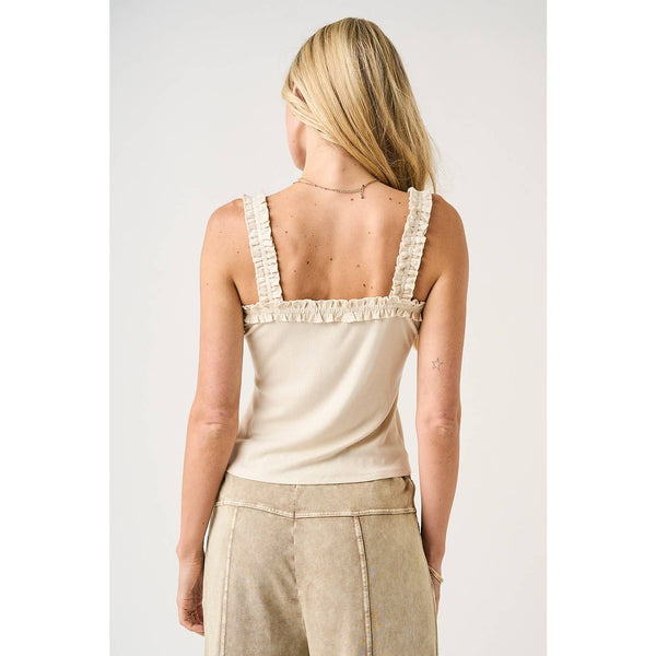 mittoshop - RUFFLE TRIM RIBBED TANK TOP