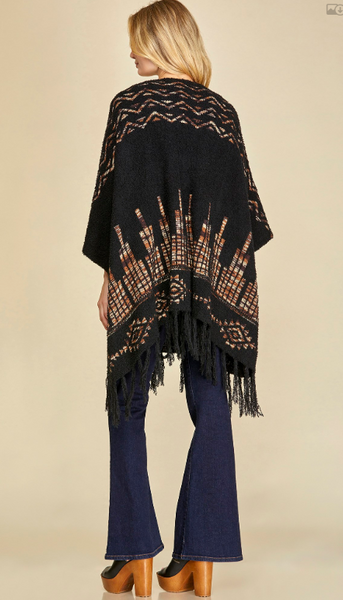 Aztec Print Poncho Back view