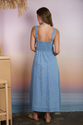 Denim Jacquard Sweetheart Midi Dress