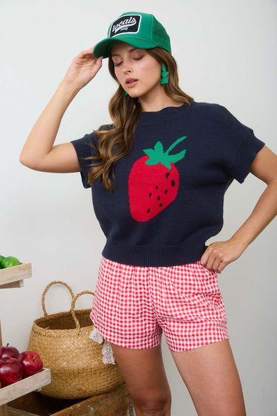 Strawberry Motif Short Sleeve Sweater