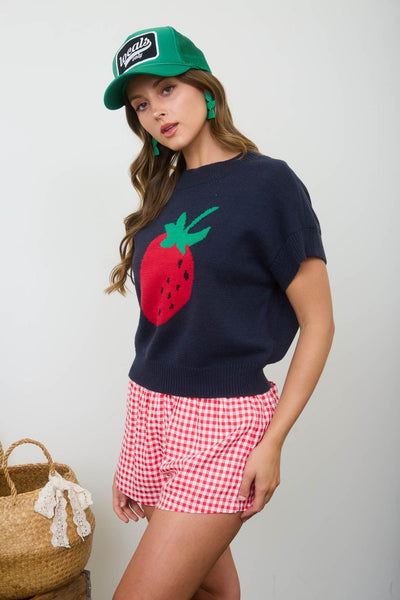 Strawberry Motif Short Sleeve Sweater