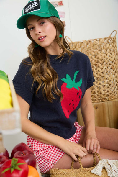 Strawberry Motif Short Sleeve Sweater