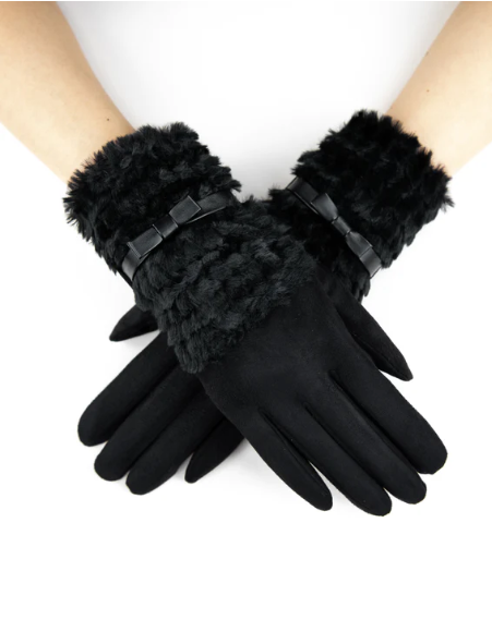 Comfy Gloves with Fuzzy Faux Fur and Ribbon Detail