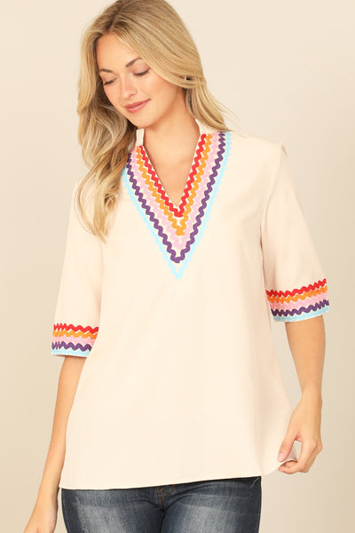 Wave Print Half Sleeve Top