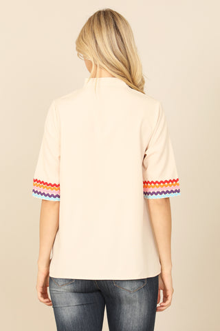 Wave Print Half Sleeve Top