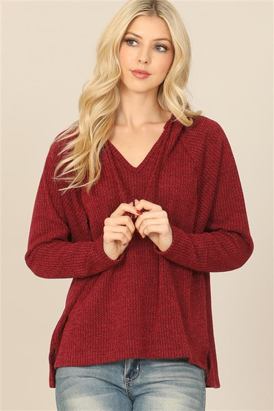 Burgundy Long Sleeve Hoodie Top