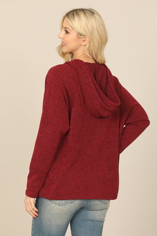 Burgundy Long Sleeve Hoodie Top