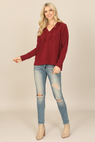 Burgundy Long Sleeve Hoodie Top
