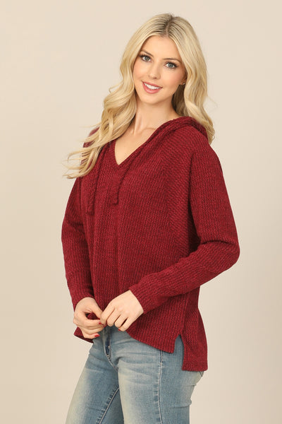 Burgundy Long Sleeve Hoodie Top