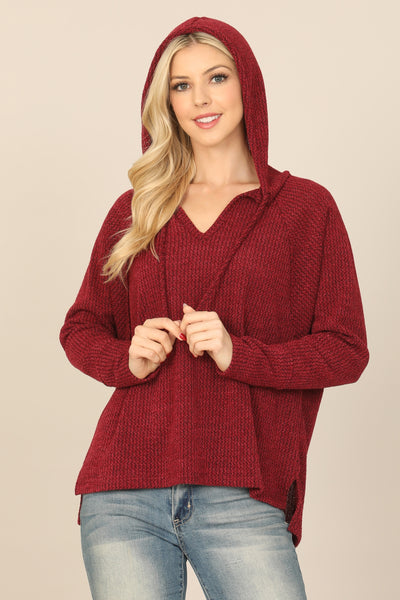 Burgundy Long Sleeve Hoodie Top
