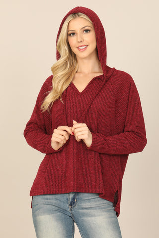 Burgundy Long Sleeve Hoodie Top