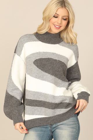 Abstract Design High Neck Sweater - Grey