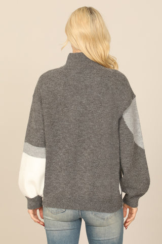 Abstract Design High Neck Sweater - Grey