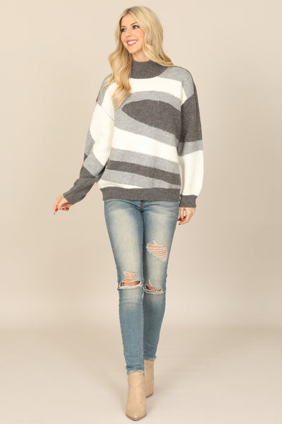 Abstract Design High Neck Sweater - Grey