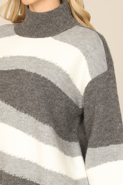 Abstract Design High Neck Sweater - Grey