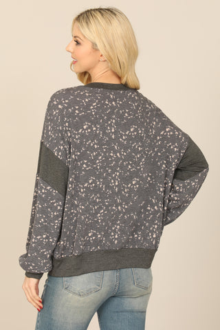 Printed Long Sleeve Top - Charcoal