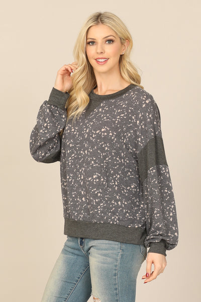 Printed Long Sleeve Top - Charcoal