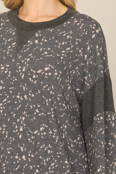 Printed Long Sleeve Top - Charcoal