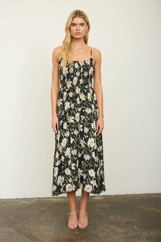 Floral Smocked Spaghetti Strap Midi Sundress