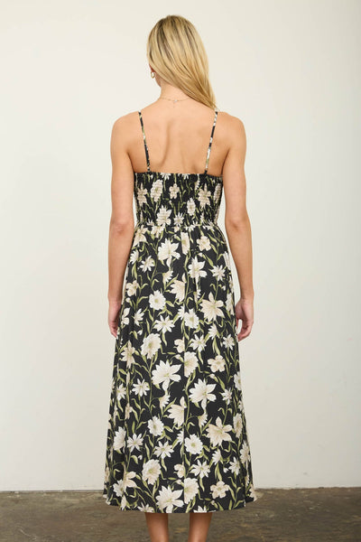 Floral Smocked Spaghetti Strap Midi Sundress