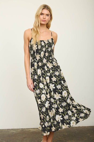 Floral Smocked Spaghetti Strap Midi Sundress
