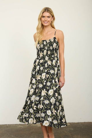 Floral Smocked Spaghetti Strap Midi Sundress
