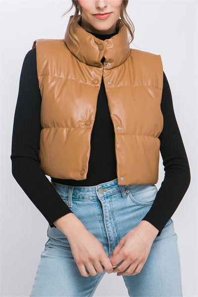 Vegan Leather Puffer Vest