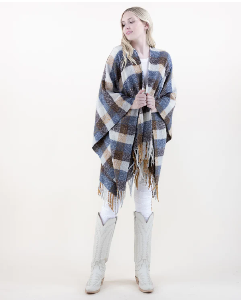 Checkered Plaid Ruana Wrap
