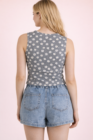 Daisy Check Button Down Top