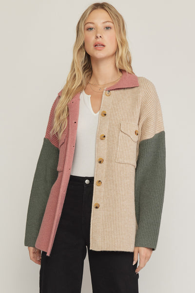 Mauve Color Block Shacket