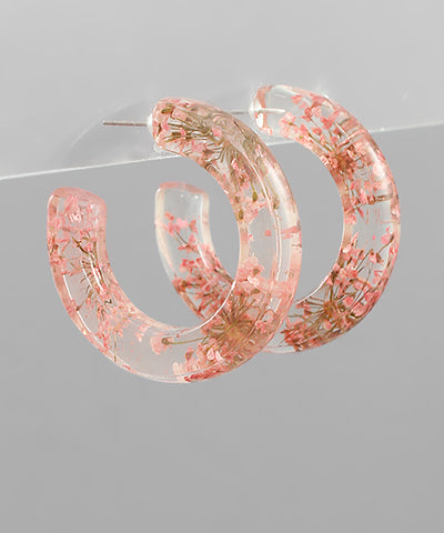 Dried Flower Resin Hoop Earrings