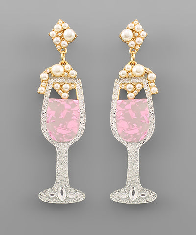 Glitter Acrylic Champagne Glass Earrings