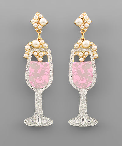 Glitter Acrylic Champagne Glass Earrings