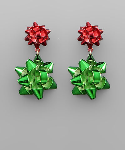 2 Christmas Gift Bow Ribbon Earrings
