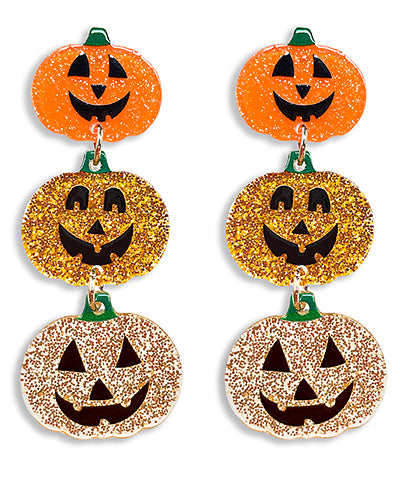3 Smile Pumpkin Dangle Earrings
