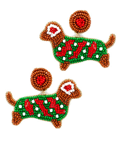 Christmas Dog Beaded Earrings