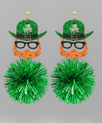 Leprechaun Pom Dangle Earrings