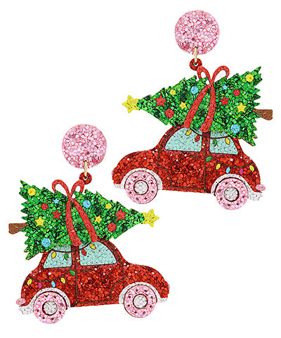 Christmas Tree and Car Glitter Earrings