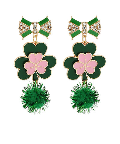 Bow & Clover Pom Earrings